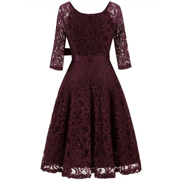 Elegant Romantic Retro Vintage Swing Lace Bridesmaid Prom Dress with Belt S NEW - Picture 13 of 16